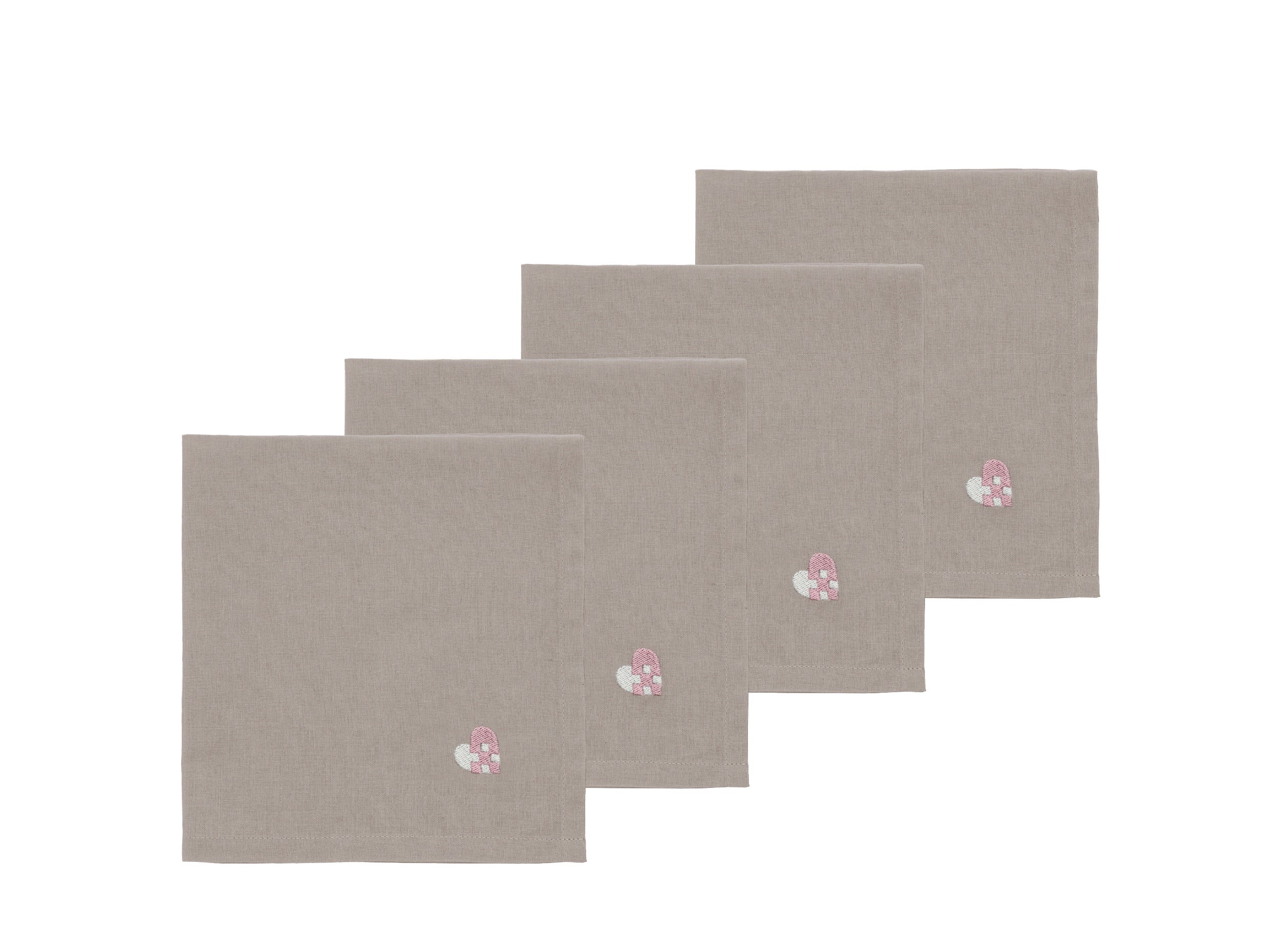 Christmas Hearts Embroidery stofserviet, rose - 4 stk.